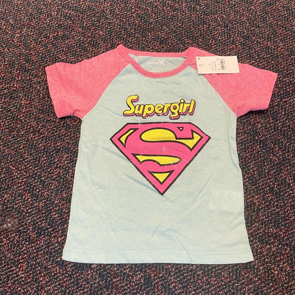 Supergirl Short Sleeve Raglan Tee - Light Blue & Pink